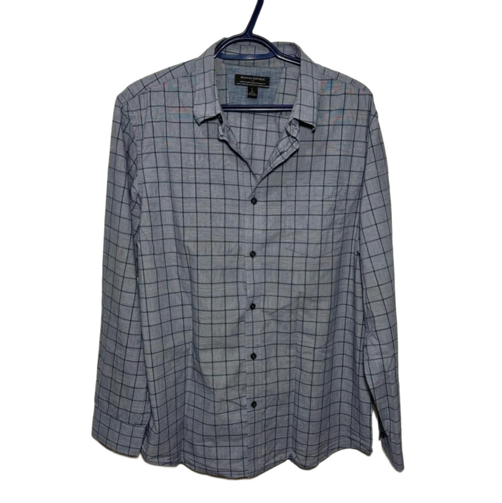 Men's Banana Republic Shirt, Standard Fit, Blue & White Plaid, Size L